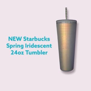 NEW Starbucks 2022 Spring Soft Touch White Frosted Pearl Grid Iridescent Tumbler